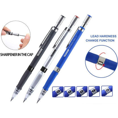 Mechanical Pencil Set 2.0 mm with 2B Black/Colors Lead Refill For Writing Sketching Art Drawing Painting School Automatic Pen