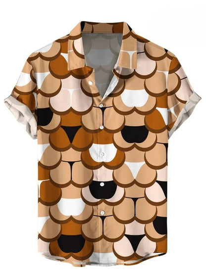 Vintage Button Up Shirt Man 3d Map Printed Short Sleeve Hawaiian Shirt Lapel Men's Clothing Casual Fashion Tops Oversized Tsh