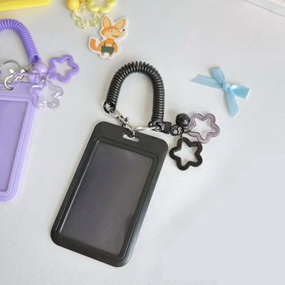Cute Simple Protective Card Holder with Keychain Colorful Star Retractable Spring Lanyard ID Card Photo Postcard Holder Charm