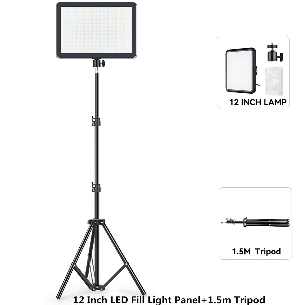 8/12 Inch LED Photography Video Panel Light Photo Studio Lighting Kit For Shoot Live Streaming Youbube With Tripod Stand - 12