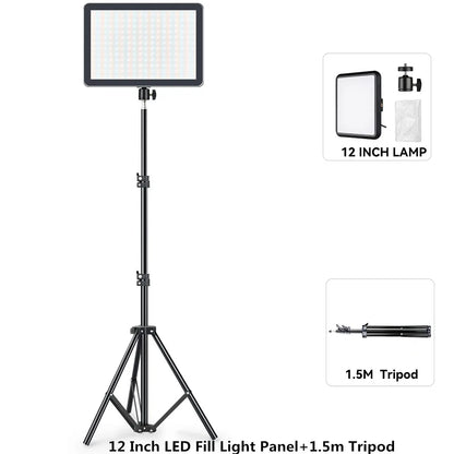8/12 Inch LED Photography Video Panel Light Photo Studio Lighting Kit For Shoot Live Streaming Youbube With Tripod Stand - 12