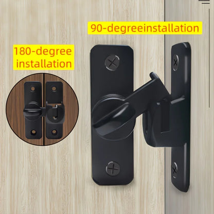 Anti-Theft Door Lock - 90°/180° Adjustable Sliding Pin, Keyless Entry Heavy-Duty Black Easy Install for Home Office Hotel Gar