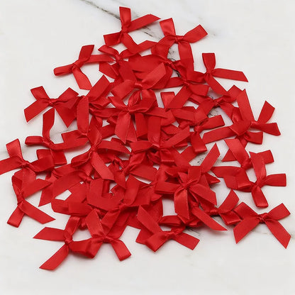 4x4cm Colourful Bows Small Size Polyester Satin Ribbon Bow Flower DIY Craft Decoration - Red / 50pcs