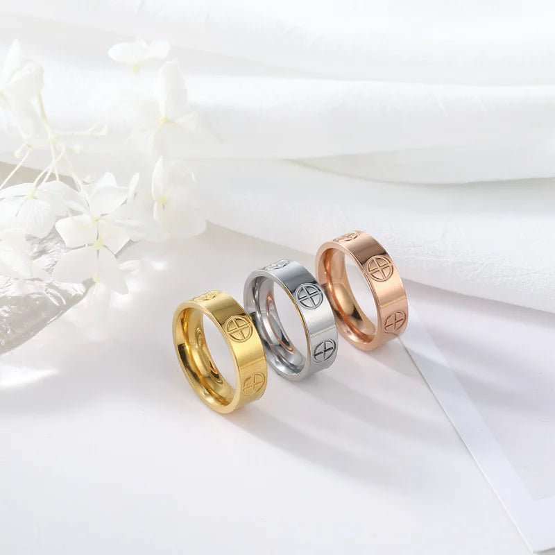 Fashion Classic Cross Stainless Steel Rings For Women Men Gold Color Luxury Jewelry Wedding Gift