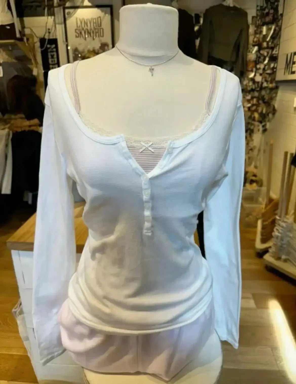 Six Buttons Ribbed Long Sleeve T-shirts Women Spring Round Neck Cotton Slim Tee Top Female Sweet Cute Pink Tshirt Y2k Tops Ne