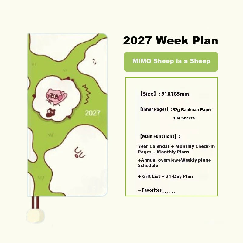 Kinbor 2027 Weekly Planner Pocket Size Notebook Week Plan Notepad Schedule Planning Book Punch Efficiency Manual Daily Writin