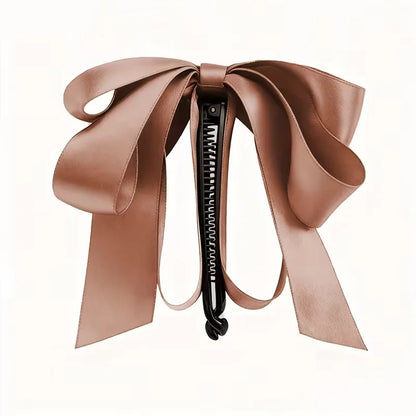 Bow tassel hair clip, high-end satin, Y2K style, hairstyle decoration and ponytail accessory, Valentine's Day gift - A