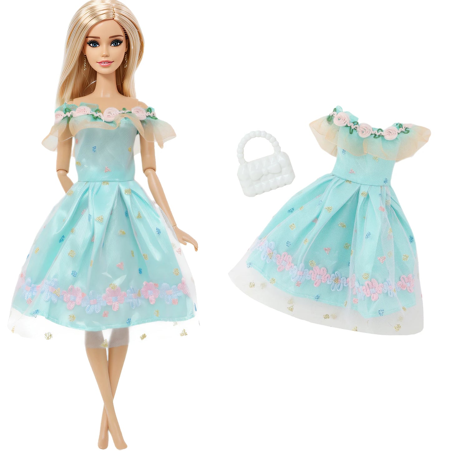 New Fashion Doll Dress Daily Outfit Girl Party Skirt Cute Mini Gown With Bag Clothes for 1/6 Doll DIY Accessories Baby Toys -