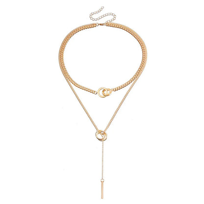 Golden Plated Lariat Necklace for Women Fashion Double Laryered Long Chain Drop Pendant Choker Necklaces Fashion Gifts - 1