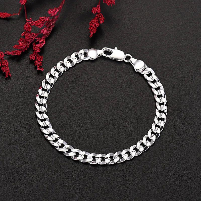Fine Noble 925 Sterling Silver Solid Chain Bracelet For Women Men Charm Party Gift Wedding party Fashion Jewelry - LH082