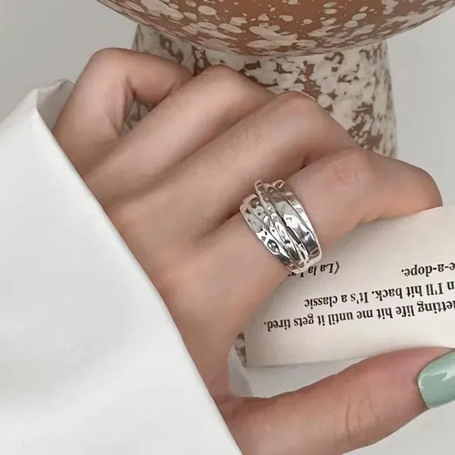925 Sterling Silver Ring For Women Jewelry Wide Simple Open Vintage Handmade Ring Allergy For Party Birthday Gift - as pictur