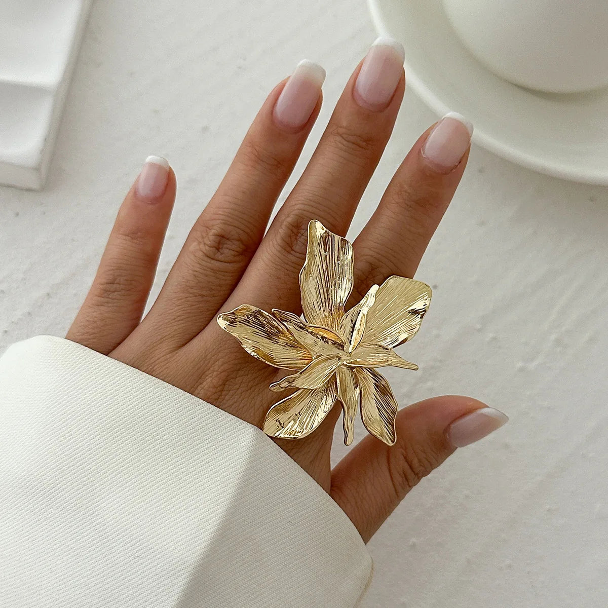 Personality Design Double Layered Big Flower Ring for Women Trend Punk Party Adjustable Finger Rings Fashion Jewelry Gift - 9
