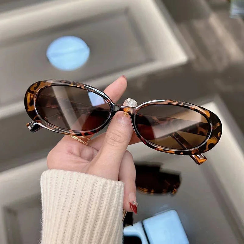 New Oval Vintage Sunglasses Women Designer Fashion Sun Glasses Female Leopard Frame Retro Mirror Oculos De Sol - Leopard