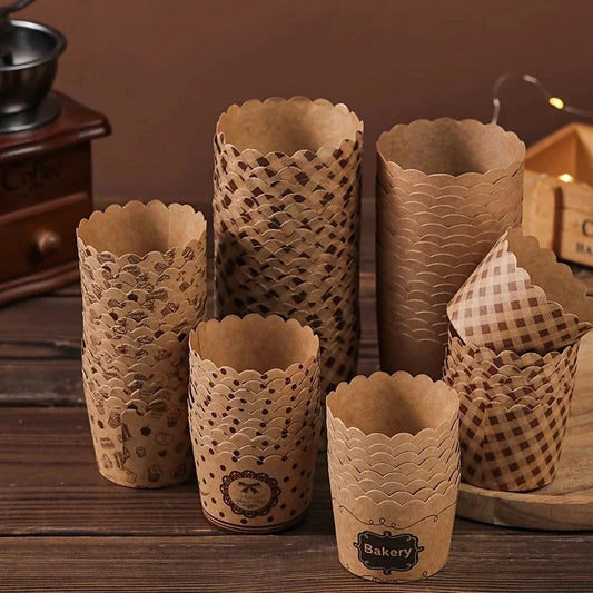 50pcs, Heat-Resistant Kraft Paper Muffin Cups for Baking and Serving - Small Kitchen Accessories for Cakes, Pastries, and Mor