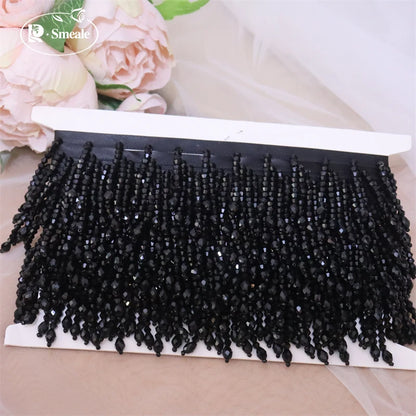 Lace Trim Beaded 2 Yards, Crystal Tassels, 5.5 Cm Wide, Vintage Lace Accent for Sewing, Scrapbooking - Black -B / 1Yard