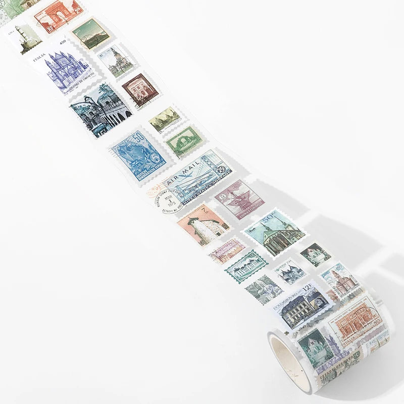 55mmx2m Vintage Stamp Tape Style Stickers 1 roll Decorative collage Diary Album Scrapbooking material Craft Supplies - 4