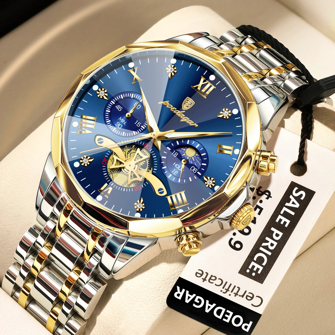 POEDAGAR Luxury Men Watch Top Original Waterproof Luminous Chronograph Man Wristwatch Stainless Steel Quartz Men's Watches Re