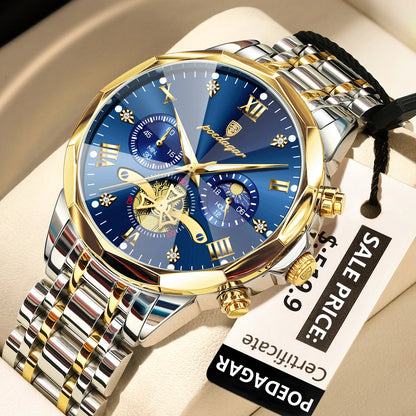 POEDAGAR Luxury Men Watch Top Original Waterproof Luminous Chronograph Man Wristwatch Stainless Steel Quartz Men's Watches Re