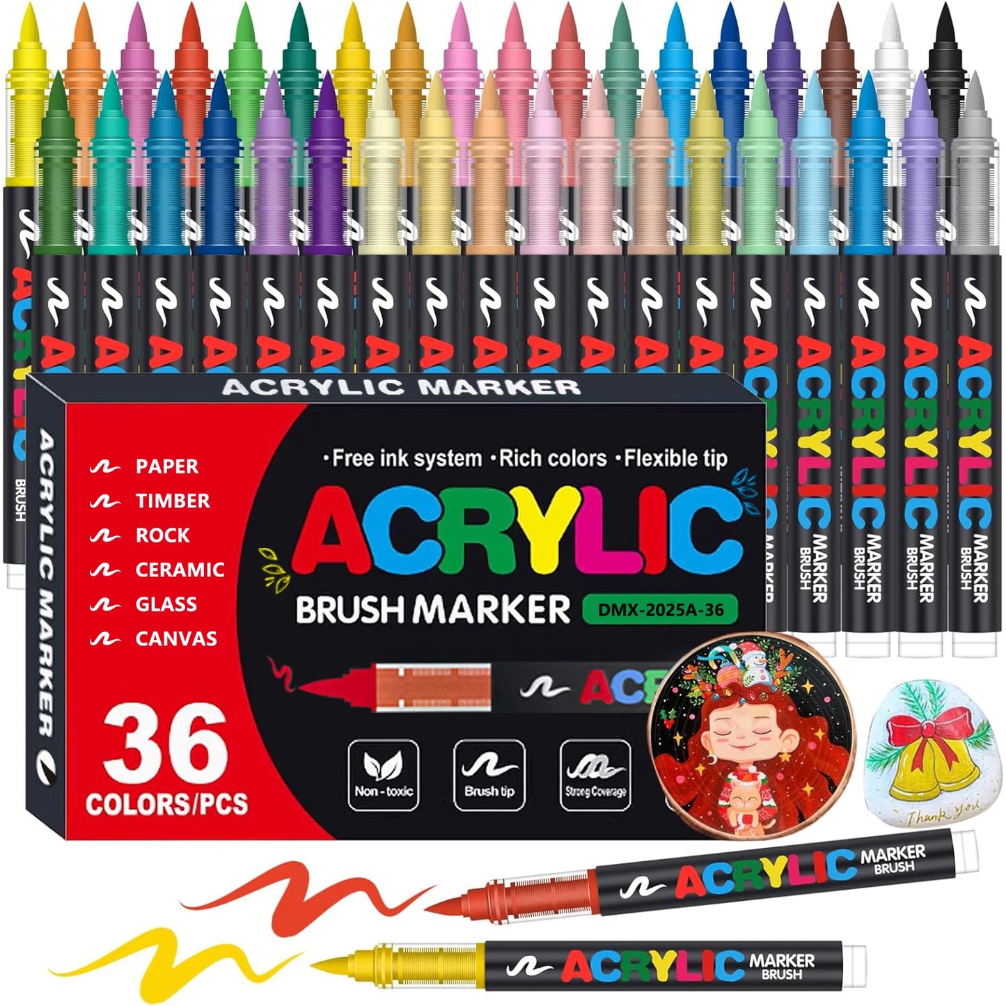 12-366 Colors Acrylic Painting Marker Waterproof Acrylic Brush Marker Professional Acrylic Marker Set DIY Coloring Art Suppli