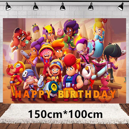 Battle Balloons Happy Birthday Banner Fight Game Party Decoration Brawled Background Cake Topper Disposable Tableware Keychai
