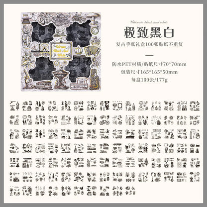 100pcs Large box Stickers Vintage Butterfly Flowers Plant Decorative Adhesive Diy Scrapbooking Material Junk Journal Supplies
