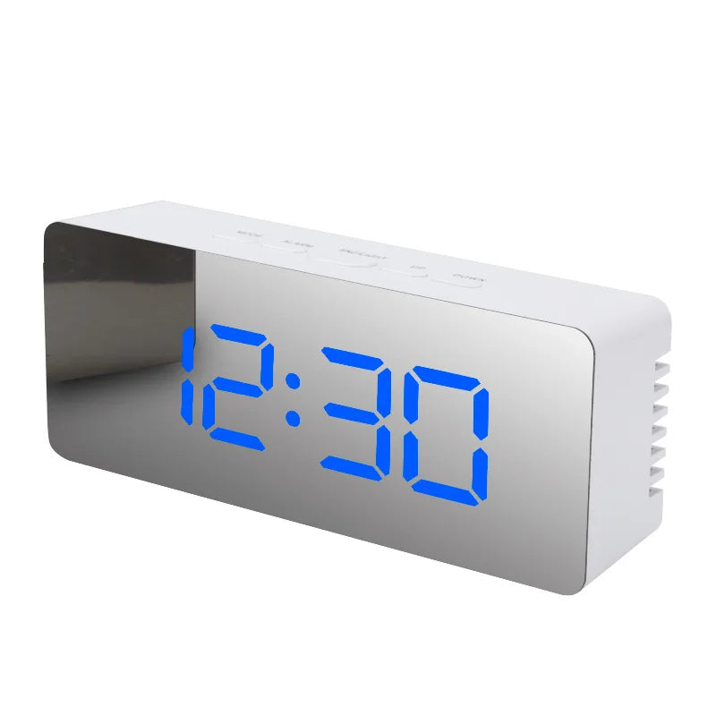 Digital Alarm Clock LED Electronic Desktop Clock with Temperature for Bedroom Home Office Teens Kids - Blue
