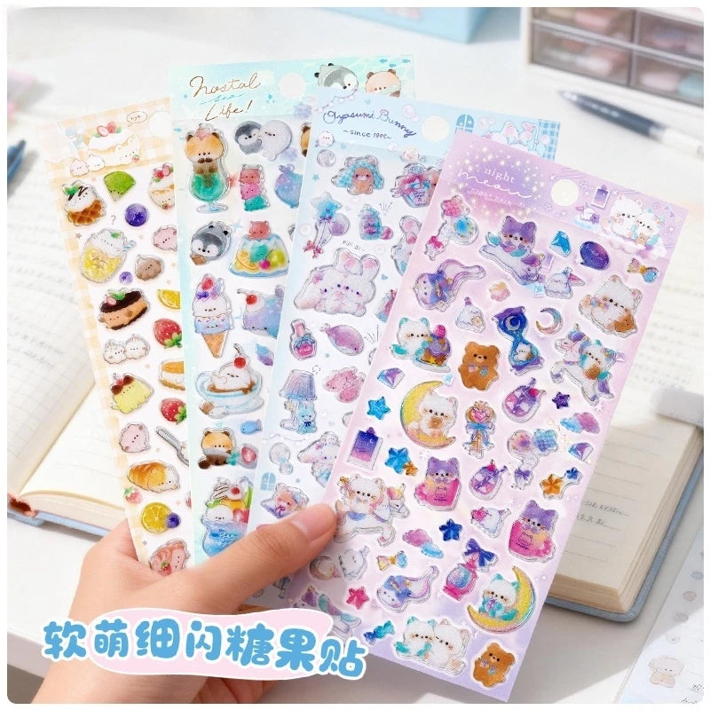 3 pcs Random Cute Candy Color Animals Flash Decor Stickers Scrapbooking Diy Journaling Cute Stationery Diary Sticker Gift Pri