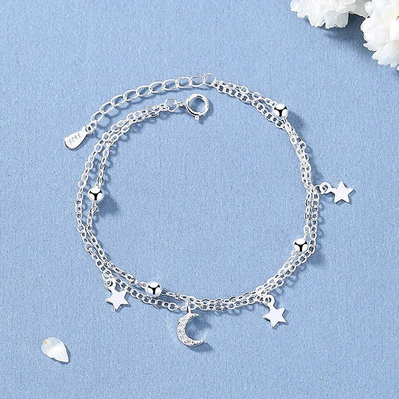925 Sterling Silver Hollow Heart Bracelets For Women Girls Vintage Korean Design Double Layer Beads Bracelet Party Jewelry Gi