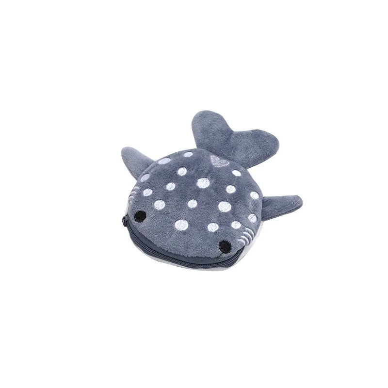 New Cartoon Shark Plush Coin Purse Cute Coin Holder with Keyring Data Cable Organiser Zippered Pouch Small Gift