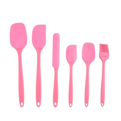 Silicone Kitchenware 6-Piece Set, Cream Scraper, Spatula, Oil Brush, Size Scraper Set Baking Tool, Non-Integrated Hand - Pink