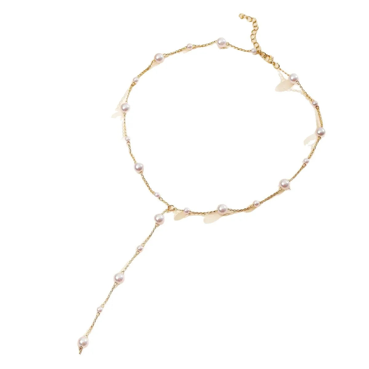 Elegant Imitation Pearl Y-Shaped Lariat Necklace For Women Simple Adjustable Long Sweater Chain Bridal & Banquet Jewelry Gift