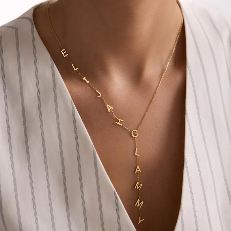 Custom Lariat Name Necklace Personalized Y Necklace Dainty Drop Name Jewelry Initials Necklace for Women Unique Gift for Her