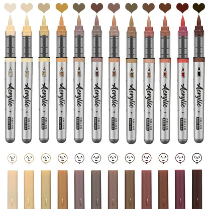 Acrylic Paint Markers ,12 pcs Brush Tip Acrylic Paint Pens Set with 9 Professional Color Series for DIY & Art Supplies