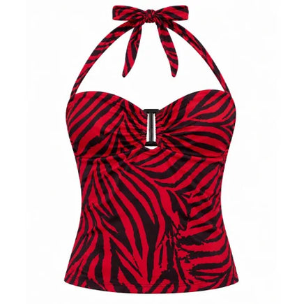 Red Black Stripe Halter Top for Women Sexy Hollow Out Backless Sleeveless Waist Cinched Camisole Summer Vintage Cosplay Costu