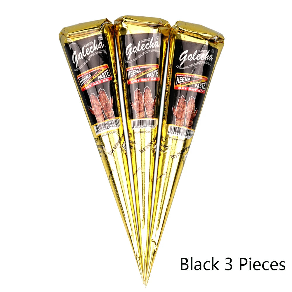 GOLECHA Black Brown Red White Henna Cones Indian Henna Tattoo Paste For Temporary Tattoo Body Art Sticker Mehndi Body Paint -