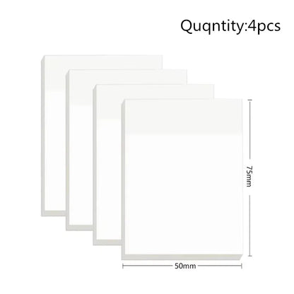 50 Sheets Transparent Sticky Note Pads Waterproof Self-Adhesive Memo Notepad School Office Supplies Stationery - 50x75-4pcs