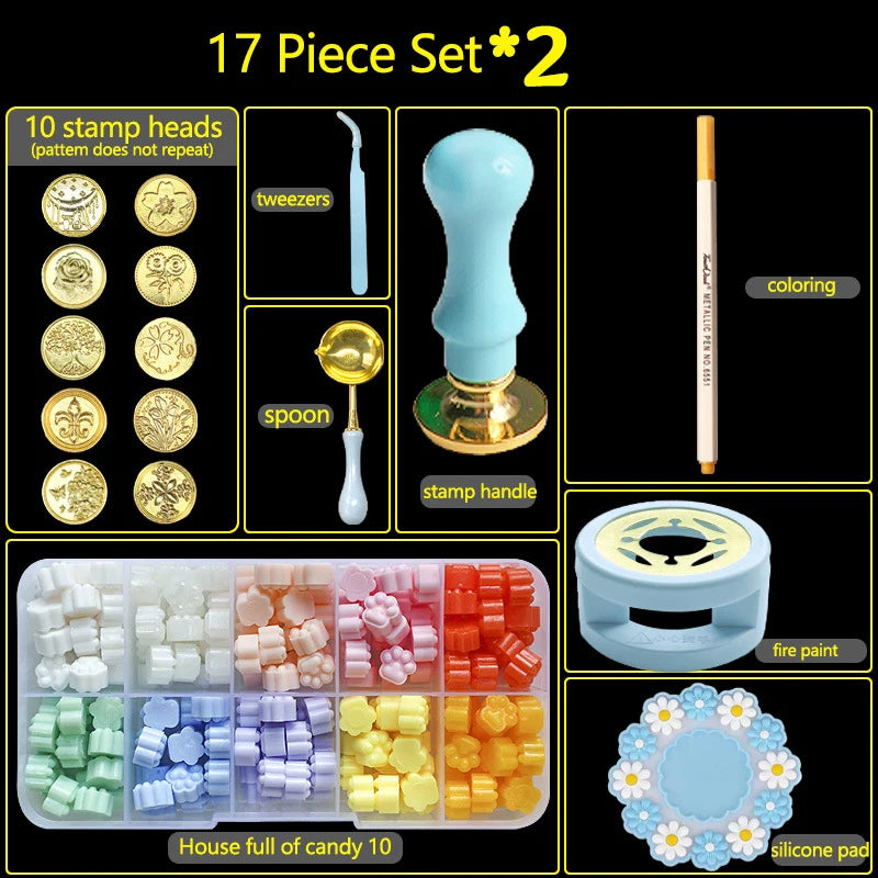 17PC/1Set Wax Seal Stamp Kit Lacquered Sealing DIY Craft Supplies Seal Random Header Christmas Wedding Invitation Decoration 