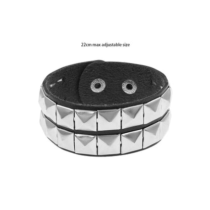 Black Leather Goth Square Washer Rivet Bracelet Cuff Wristband Gothic Punk Bracelets For Armbands Men Women