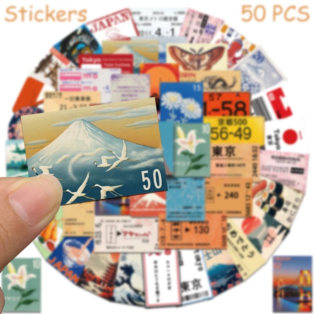 50pcs Japanese Travel Culture Stickers Decals For Phone Laptop Scrapbook Skateboard Guitar DIY Graffiti Aesthetic Stickers