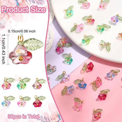 30Pcs 6 Colors Glass Pendants with Golden Brass Findings Flower Charms for Women Necklace Bracelet Earrings DIY jewelry makin