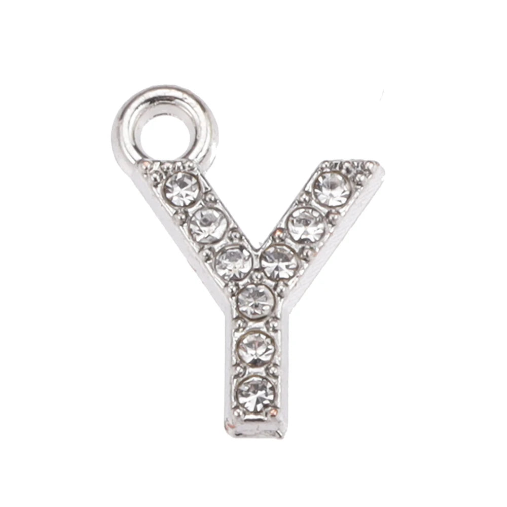 10/26pcs Silver Color Alloy Crystal Mini Alphabet 26 Letter Charms Pendants for Women Necklace Earring Jewelry Accessories