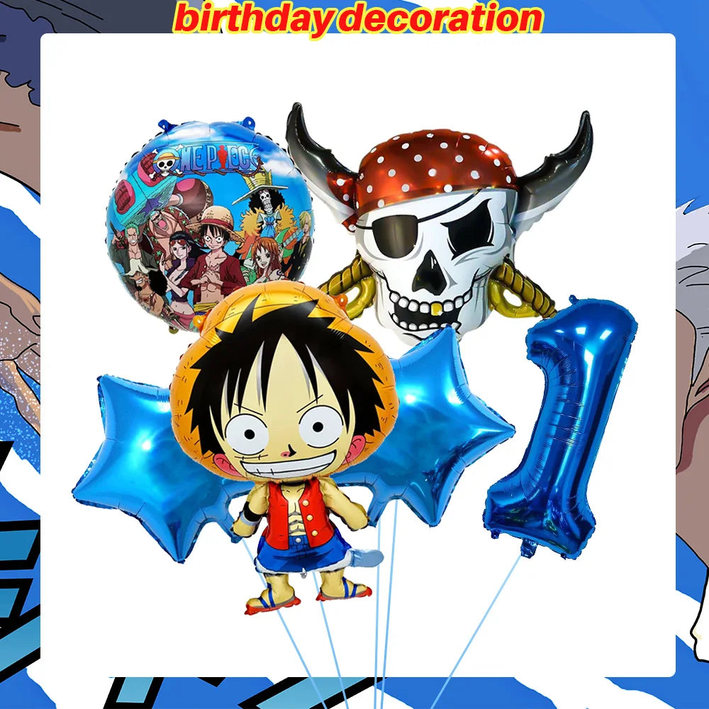 One Piece Birthday Party Dinner Plates Hanging Banner Cake Decoration One Piece Luffy Balloon Party Decoration Theme Props Gi