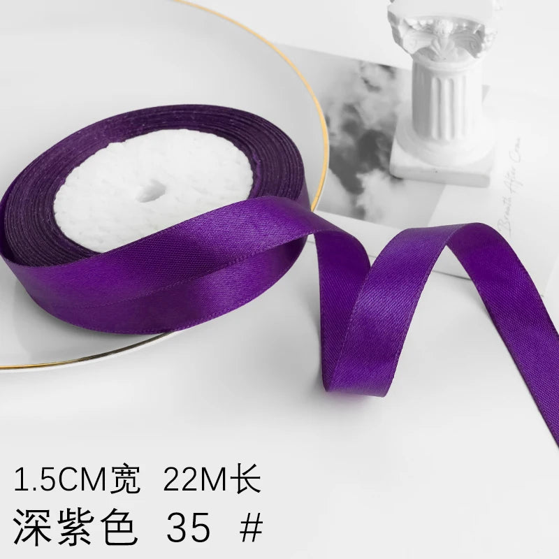 Wusmart 22Meters/Roll 1.5cm Single Face Satin Ribbon DIY Handmade Crafts Fabric Christmas Wedding Decoration Silk Ribbons - D