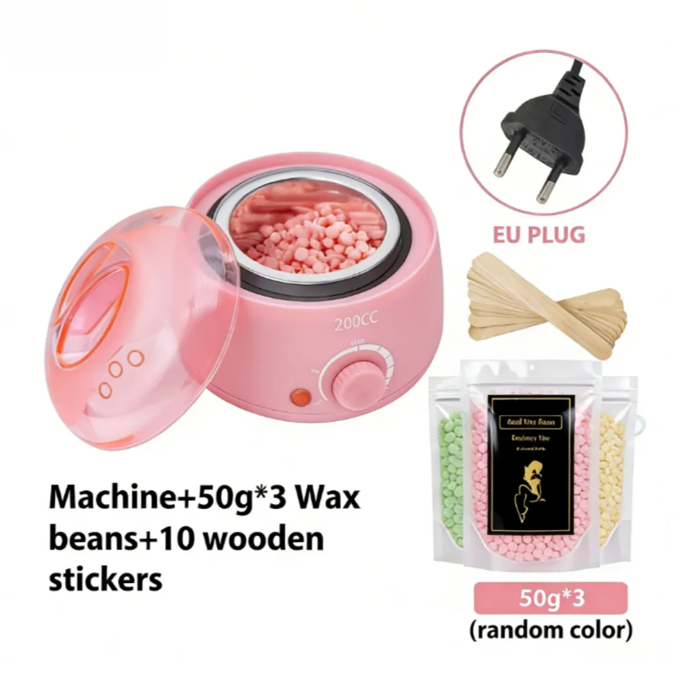 200CC Wax Heater Warmer Hair Removal Machine For Hand Foot Body SPA Epilator Paraffin Wax Pot +Wax Beans + Wood Sticks - Pink