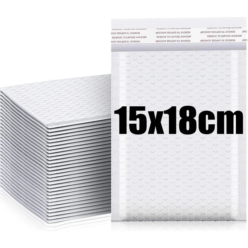 White Self-Sealing Bubble Envelopes Bag Waterproof Mailers Shipping Envelope Pouch Packaging Bags Storage Organizer - 15x18cm
