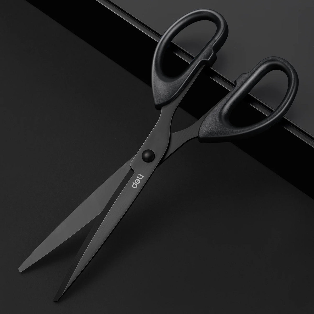 DELI Professional Office Scissors 180mm Heavy Duty Scissors with Black Blade Sharp Stainless Steel Cutting Tool for Paper Cra