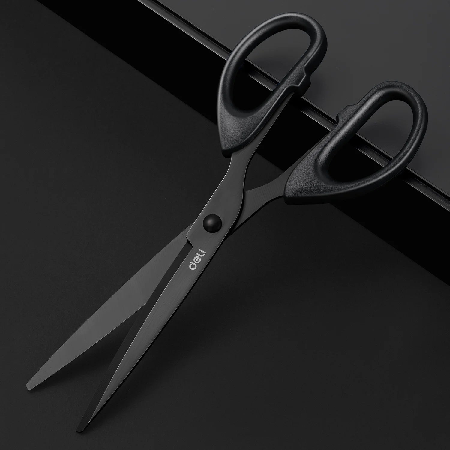 DELI Professional Office Scissors 180mm Heavy Duty Scissors with Black Blade Sharp Stainless Steel Cutting Tool for Paper Cra