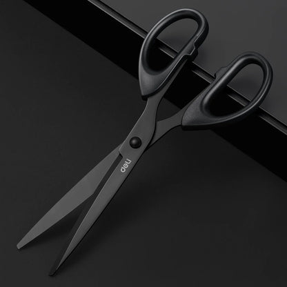 DELI Professional Office Scissors 180mm Heavy Duty Scissors with Black Blade Sharp Stainless Steel Cutting Tool for Paper Cra