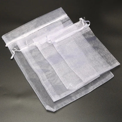 50PCS 5x7 7x9 9x12 10x15 11x16 13x18 15x20 17x23cm White Organza Bags Christmas Halloween Birthday Party Wedding Gift Box Bag