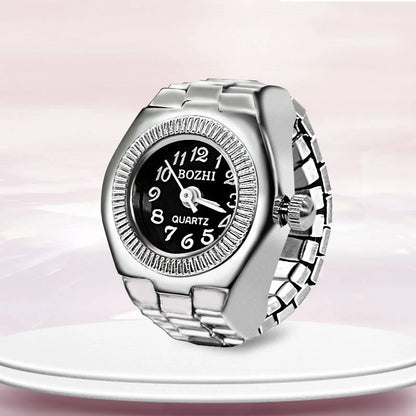 Ring Watch New Creative Alloy Shell Finger Circular Dial Couple Men And Women - black